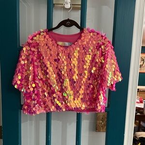 Hot pink Paillette sequin crop top by Fringe + Co XL